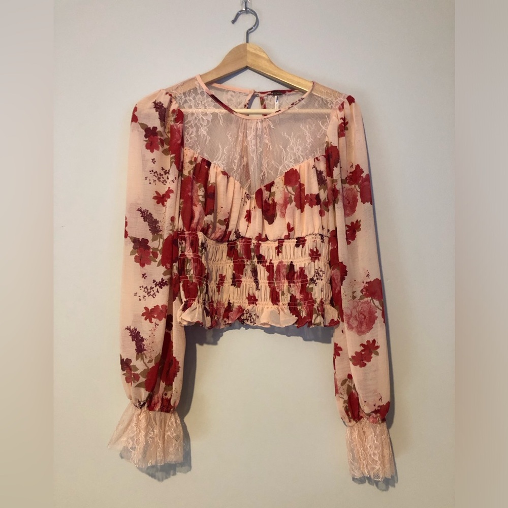 Free People Size S Floral Lace Crop Top